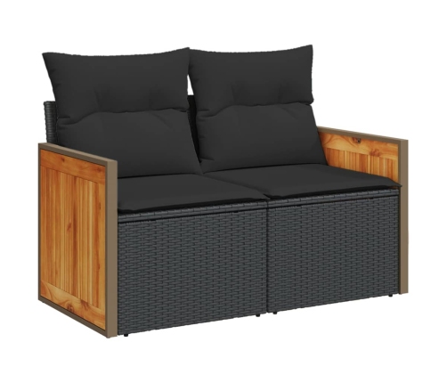 vidaXL 10-daļīgs dārza dīvāna komplekts, matrači, melna PE rotangpalma