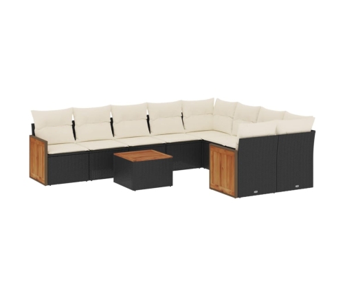 vidaXL 10-daļīgs dārza dīvāna komplekts, matrači, melna PE rotangpalma