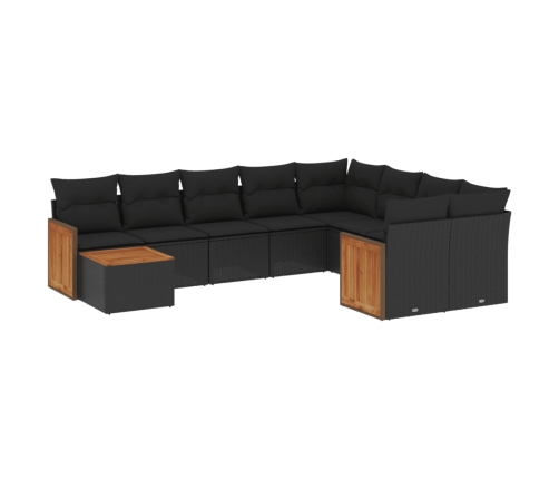 vidaXL 10-daļīgs dārza dīvāna komplekts, matrači, melna PE rotangpalma