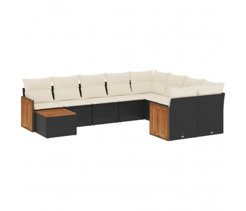 vidaXL 10-daļīgs dārza dīvāna komplekts, matrači, melna PE rotangpalma