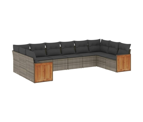 vidaXL 10-daļīgs dārza dīvāna komplekts ar matračiem, pelēks PE pinums