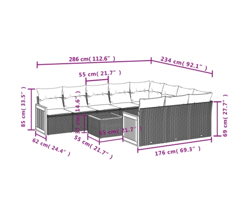 11-Daļīgs Dārza Dīvāna Komplekts, Matrači, Melna Pe Rotangpalma Vidaxl