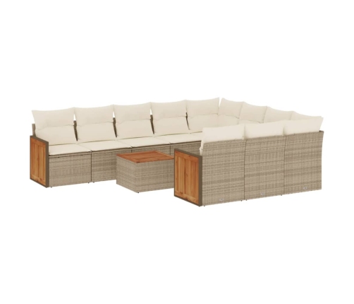 vidaXL 11-daļīgs dārza dīvāna komplekts, matrači, bēša PE rotangpalma