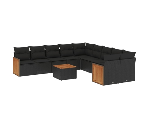 vidaXL 11-daļīgs dārza dīvāna komplekts, matrači, melna PE rotangpalma