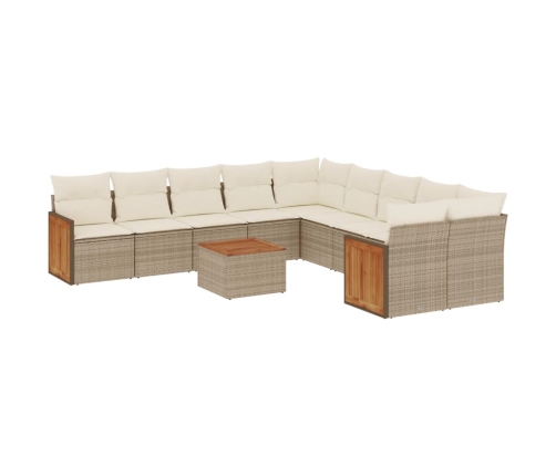 vidaXL 11-daļīgs dārza dīvāna komplekts, matrači, bēša PE rotangpalma