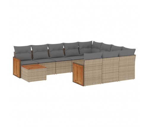 vidaXL 11-daļīgs dārza dīvāna komplekts, matrači, bēša PE rotangpalma