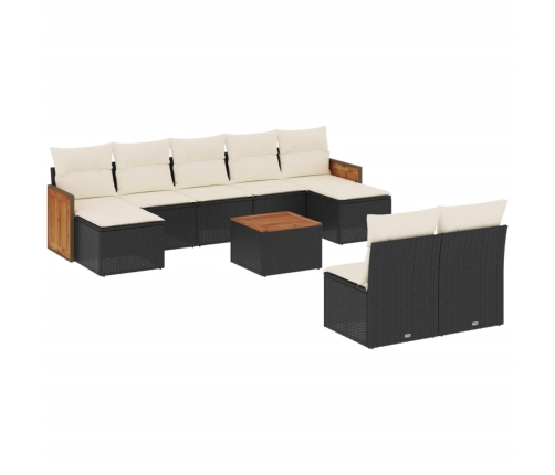 vidaXL 10-daļīgs dārza dīvāna komplekts, matrači, melna PE rotangpalma