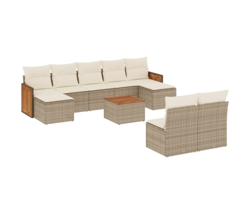 vidaXL 10-daļīgs dārza dīvāna komplekts, matrači, bēša PE rotangpalma