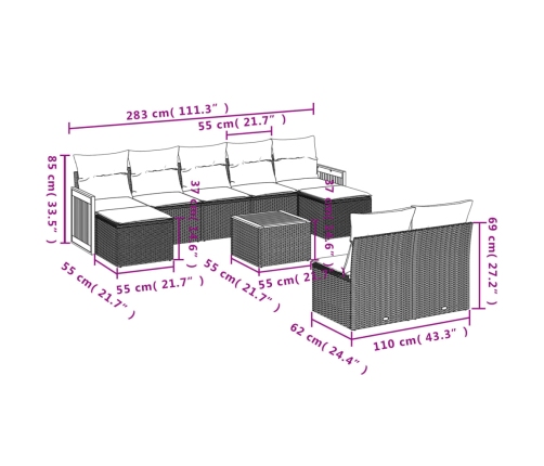 vidaXL 10-daļīgs dārza dīvāna komplekts, matrači, bēša PE rotangpalma