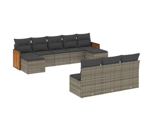 vidaXL 10-daļīgs dārza dīvāna komplekts ar matračiem, pelēks PE pinums