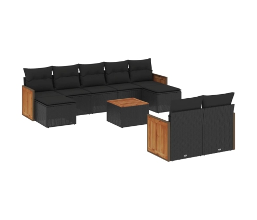 vidaXL 10-daļīgs dārza dīvāna komplekts, matrači, melna PE rotangpalma