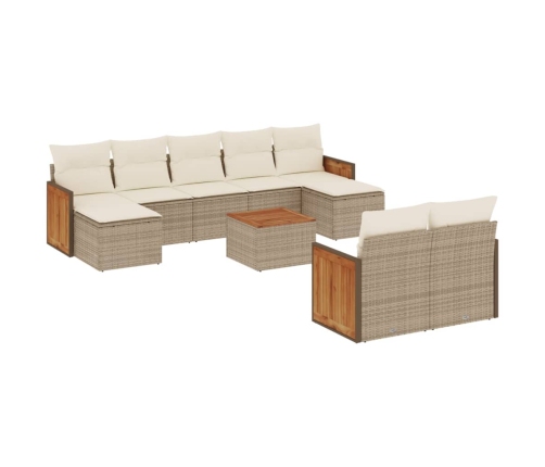 vidaXL 10-daļīgs dārza dīvāna komplekts, matrači, bēša PE rotangpalma