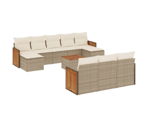 vidaXL 11-daļīgs dārza dīvāna komplekts, matrači, bēša PE rotangpalma