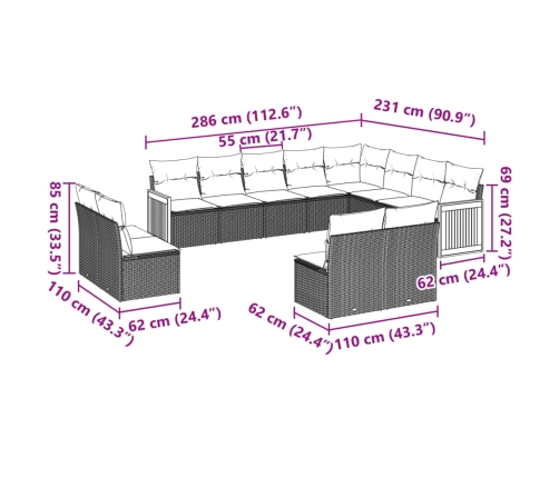 12-Daļīgs Dārza Dīvāna Komplekts, Matrači, Bēša Pe Rotangpalma Vidaxl