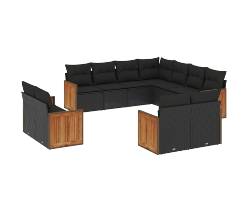 vidaXL 11-daļīgs dārza dīvāna komplekts, matrači, melna PE rotangpalma