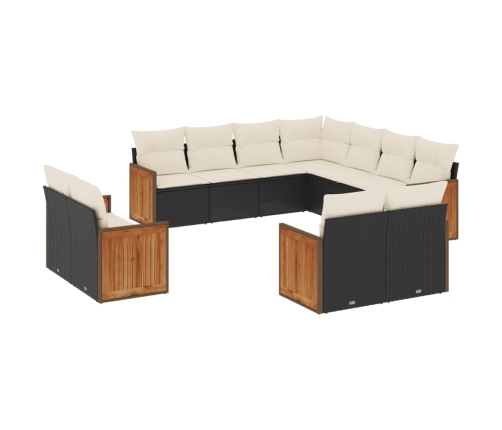 vidaXL 11-daļīgs dārza dīvāna komplekts, matrači, melna PE rotangpalma