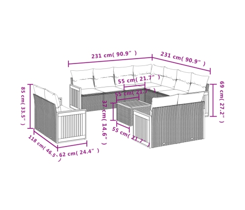 vidaXL 12-daļīgs dārza dīvānu komplekts, matrači, melna PE rotangpalma