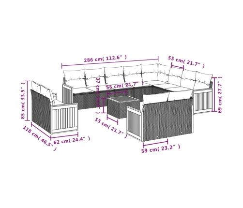 13-Daļīgs Dārza Dīvāna Komplekts Ar Matračiem, Pe Rotangpalma Vidaxl