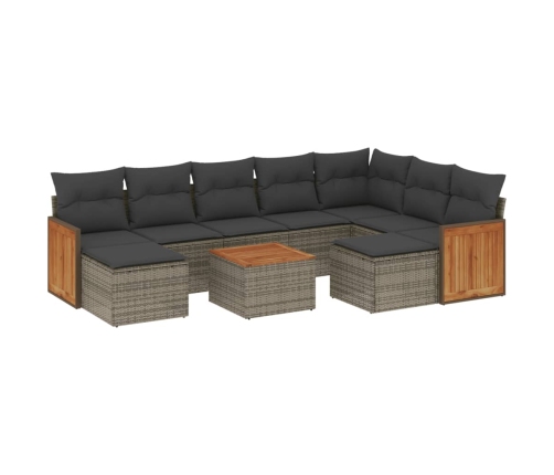 vidaXL 10-daļīgs dārza dīvāna komplekts ar matračiem, pelēks PE pinums