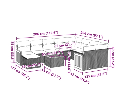 11-Daļīgs Dārza Dīvāna Komplekts, Matrači, Bēša Pe Rotangpalma Vidaxl