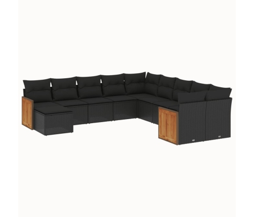 vidaXL 11-daļīgs dārza dīvāna komplekts, matrači, melna PE rotangpalma