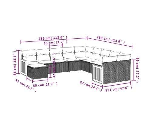 vidaXL 11-daļīgs dārza dīvāna komplekts, matrači, bēša PE rotangpalma