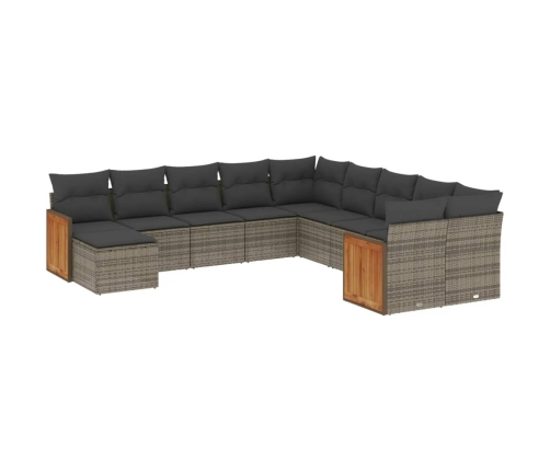 vidaXL 11-daļīgs dārza dīvāna komplekts ar matračiem, pelēks PE pinums