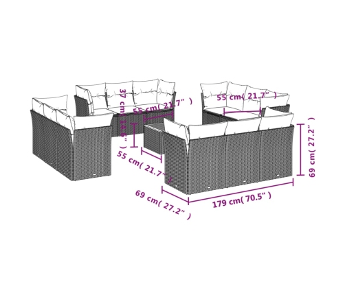 13-Daļīgs Dārza Dīvāna Komplekts Ar Matračiem, Pe Rotangpalma Vidaxl