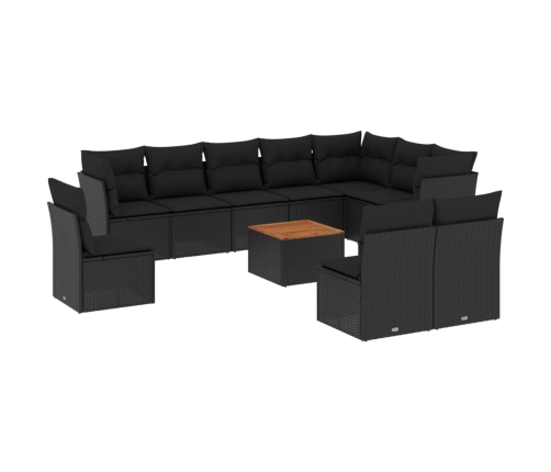 vidaXL 11-daļīgs dārza dīvāna komplekts, matrači, melna PE rotangpalma