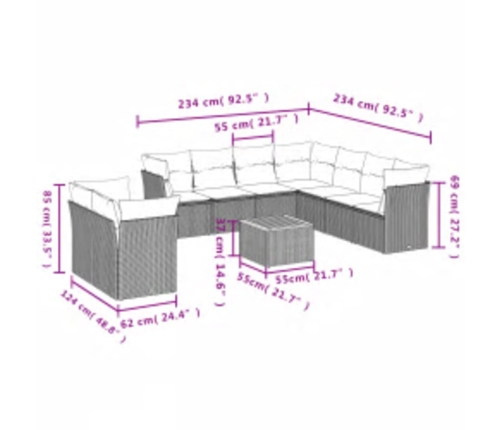 10-Daļīgs Dārza Dīvāna Komplekts, Matrači, Bēša Pe Rotangpalma Vidaxl
