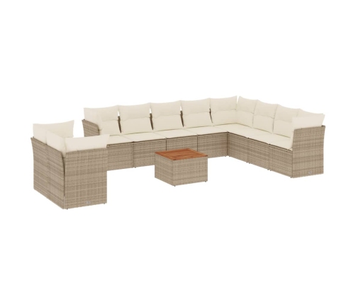 vidaXL 11-daļīgs dārza dīvāna komplekts, matrači, bēša PE rotangpalma