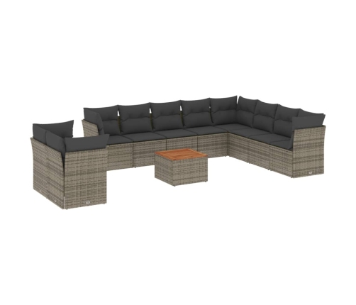 vidaXL 11-daļīgs dārza dīvāna komplekts ar matračiem, pelēks PE pinums