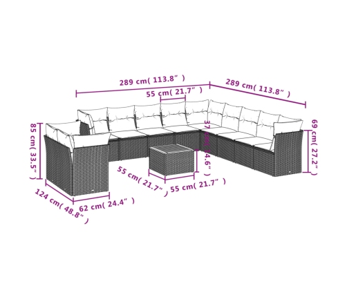 vidaXL 12-daļīgs dārza dīvānu komplekts, matrači, melna PE rotangpalma