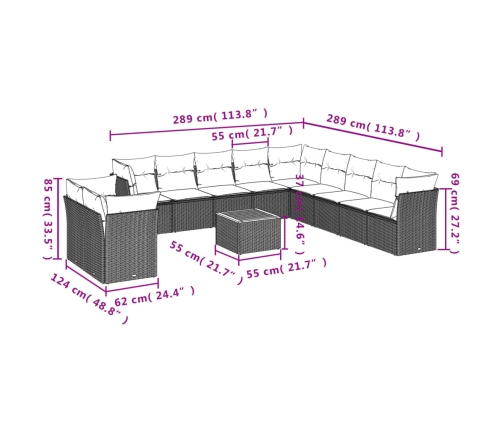 vidaXL 12-daļīgs dārza dīvāna komplekts, matrači, bēša PE rotangpalma