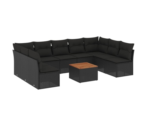 vidaXL 10-daļīgs dārza dīvāna komplekts, matrači, melna PE rotangpalma