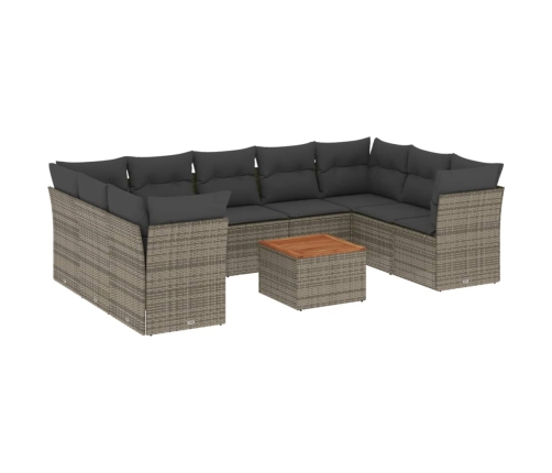 vidaXL 10-daļīgs dārza dīvāna komplekts ar matračiem, pelēks PE pinums