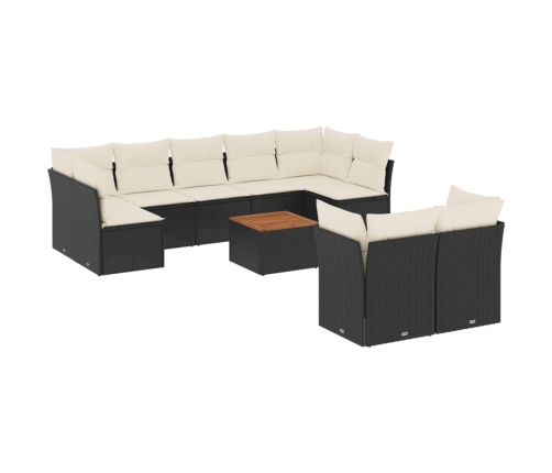 vidaXL 10-daļīgs dārza dīvāna komplekts, matrači, melna PE rotangpalma