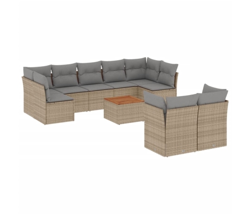 vidaXL 10-daļīgs dārza dīvāna komplekts, matrači, bēša PE rotangpalma