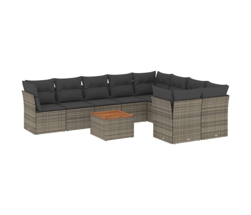 vidaXL 10-daļīgs dārza dīvāna komplekts ar matračiem, pelēks PE pinums