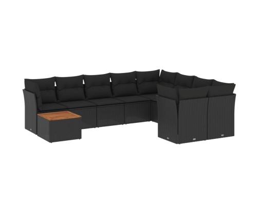 vidaXL 10-daļīgs dārza dīvāna komplekts, matrači, melna PE rotangpalma