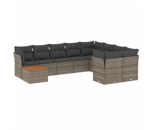 vidaXL 10-daļīgs dārza dīvāna komplekts ar matračiem, pelēks PE pinums