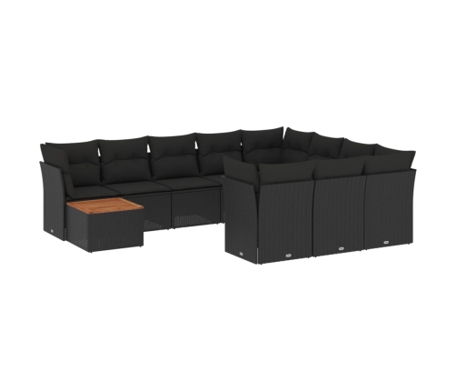 vidaXL 11-daļīgs dārza dīvāna komplekts, matrači, melna PE rotangpalma