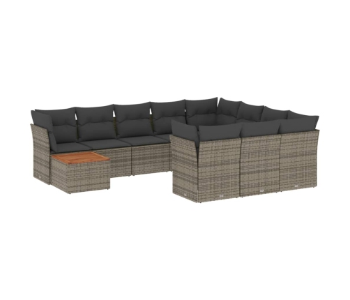 vidaXL 11-daļīgs dārza dīvāna komplekts ar matračiem, pelēks PE pinums