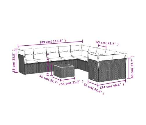 vidaXL 11-daļīgs dārza dīvāna komplekts ar matračiem, pelēks PE pinums