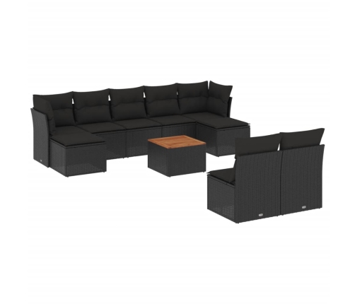 vidaXL 10-daļīgs dārza dīvāna komplekts, matrači, melna PE rotangpalma