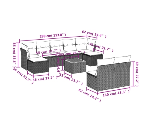 vidaXL 10-daļīgs dārza dīvāna komplekts, matrači, bēša PE rotangpalma