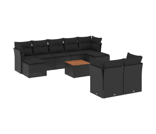 vidaXL 10-daļīgs dārza dīvāna komplekts, matrači, melna PE rotangpalma