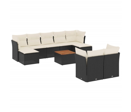 vidaXL 10-daļīgs dārza dīvāna komplekts, matrači, melna PE rotangpalma