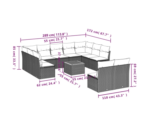 vidaXL 12-daļīgs dārza dīvāna komplekts, matrači, bēša PE rotangpalma
