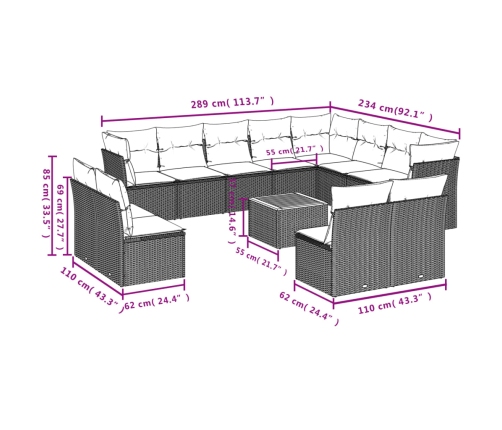 vidaXL 13-daļīgs dārza dīvāna komplekts ar matračiem, PE rotangpalma